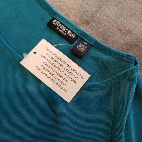 Effortless Style by Citiknits Green 3/4 Sleeve Asymmetric Tunic Top 1X Stretch - Picture 6 of 7